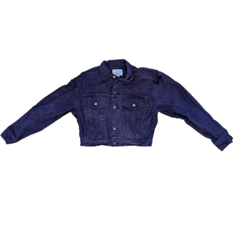 Vintage Jordache Womens Medium Cropped Denim Trucker Jacket Purple Cotton EUC